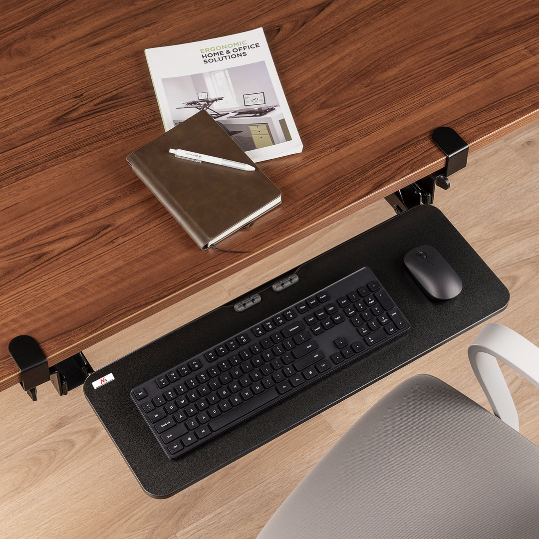 Maclean MC-462 Adjustable Keyboard Tray 67x24cm Slide-Out Sliding for Under-Desk Mounting with C-Clamp Mount Maximum Load 5 kg Height Adjustment