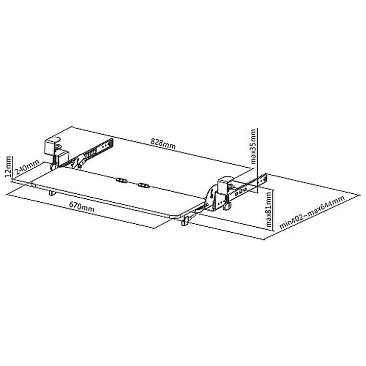 Maclean MC-462 Adjustable Keyboard Tray 67x24cm Slide-Out Sliding for Under-Desk Mounting with C-Clamp Mount Maximum Load 5 kg Height Adjustment